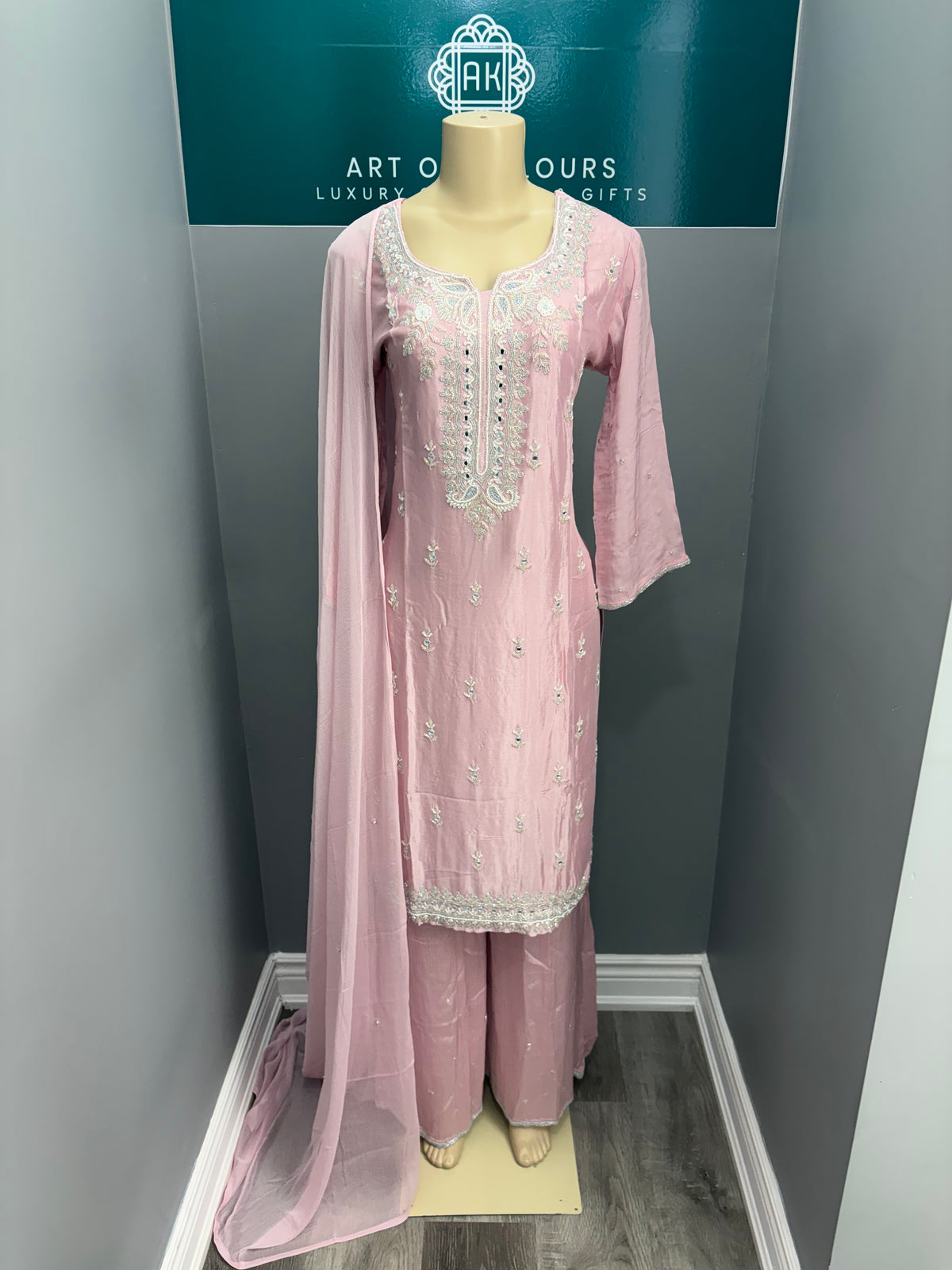 Pure Chinon Pink Handwork Plazo Suit AK3941-1626