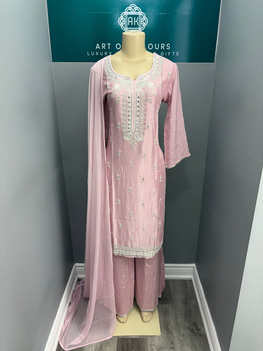 Pure Chinon Pink Handwork Plazo Suit AK3941-1626