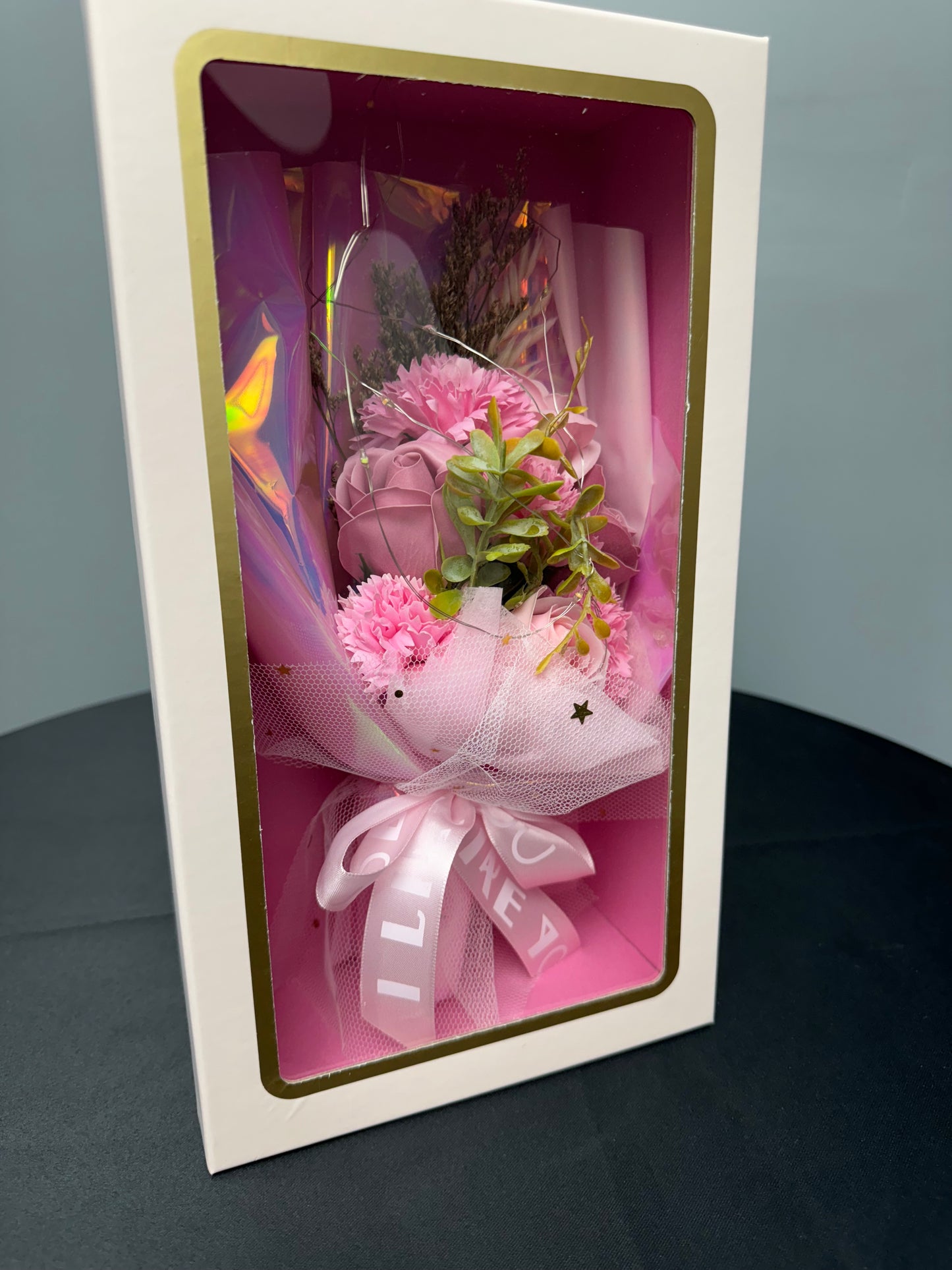 Pink Faux Flower Bouquets in Gift Box