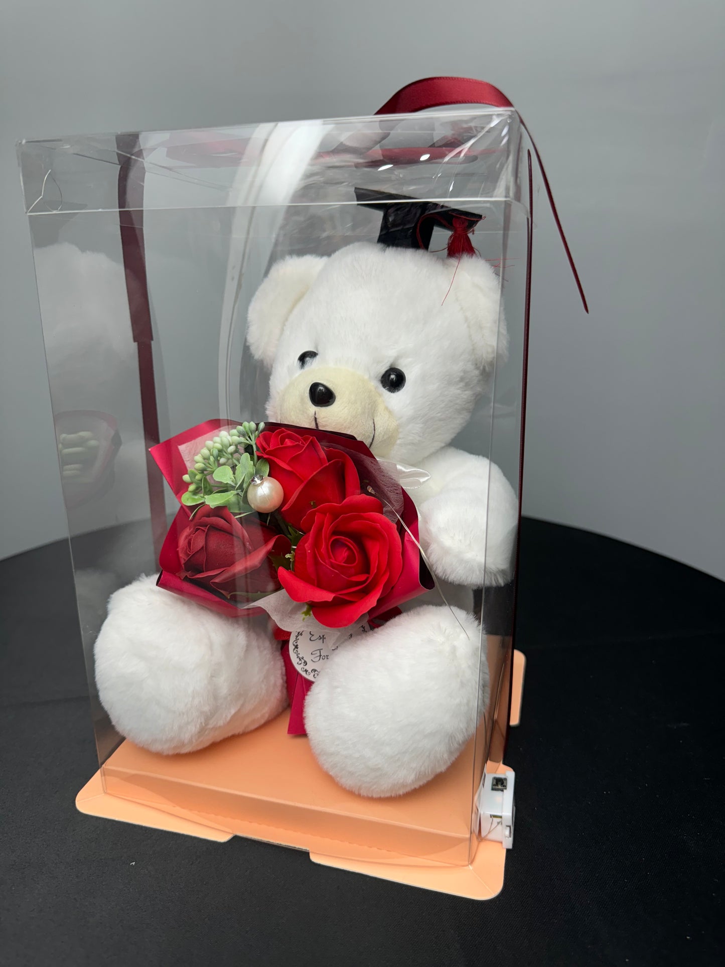 Grad Bear Holding Flower Bouquet Gift