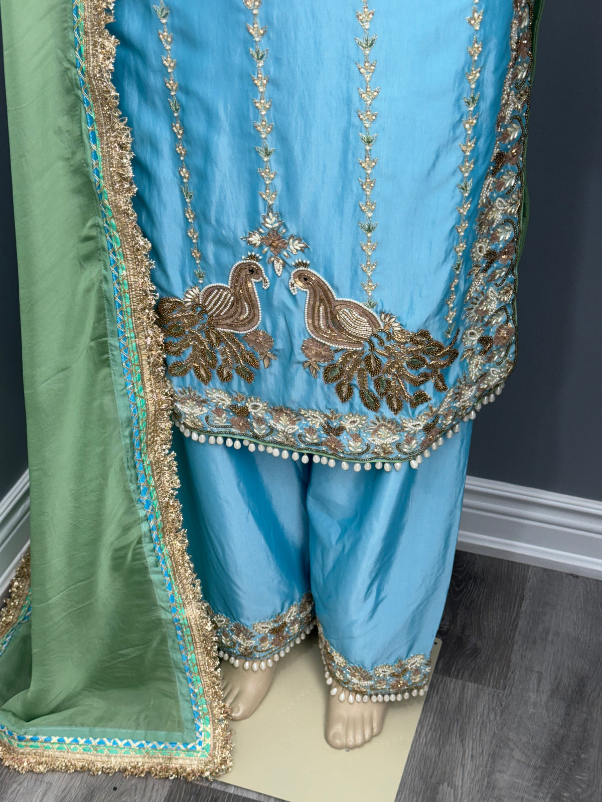 Cross Silk Blue Morni Handwork Plazo Suit AK