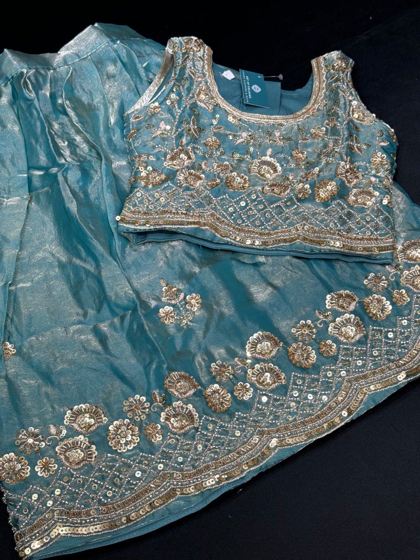 Kiran Kids Fendi Beadwork Lehenga-Blue