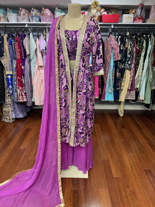 Sequence Work Cape Style Purple Sharara Suit