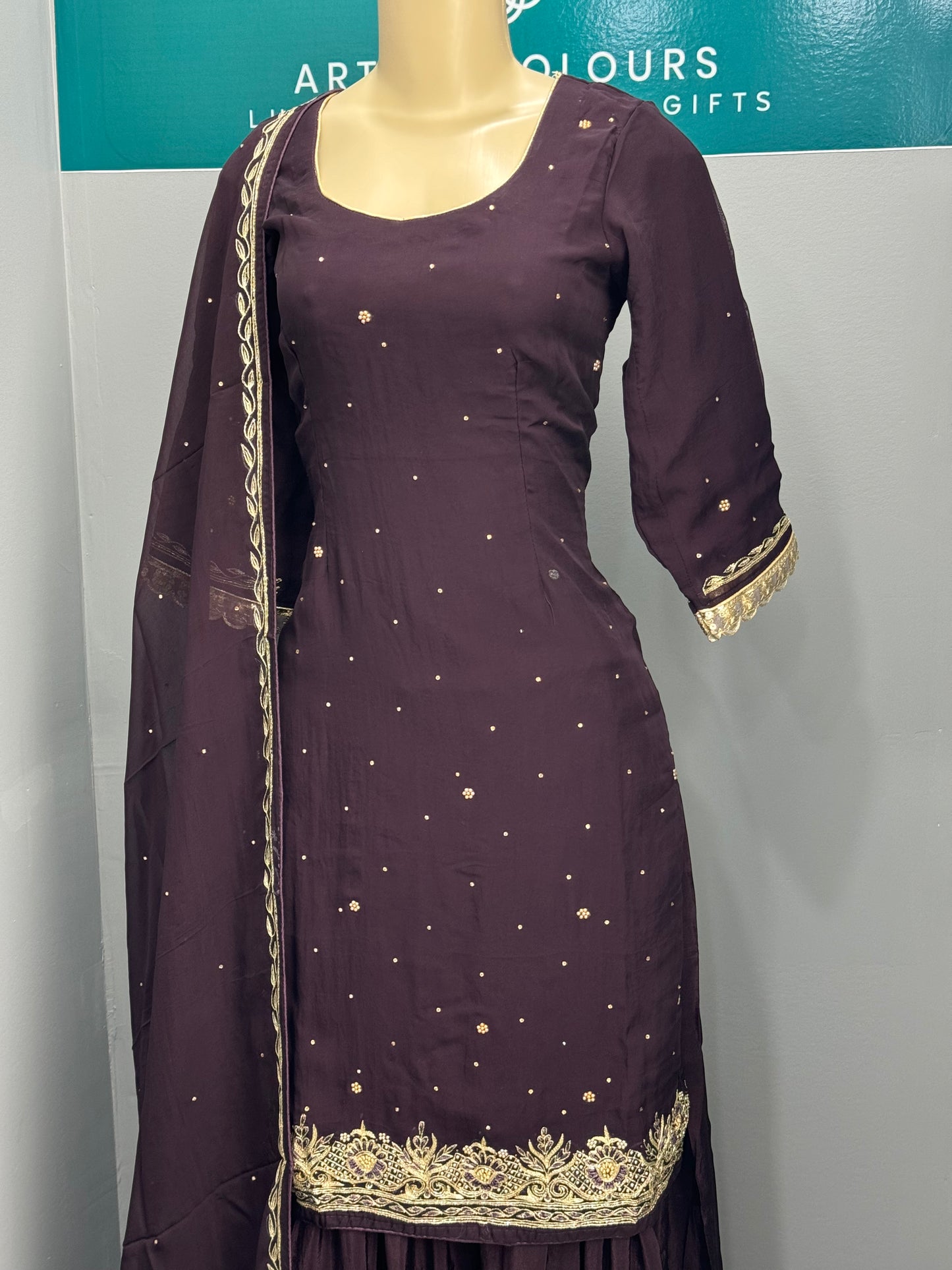 Handwork Sharara Suit- Dark Purple