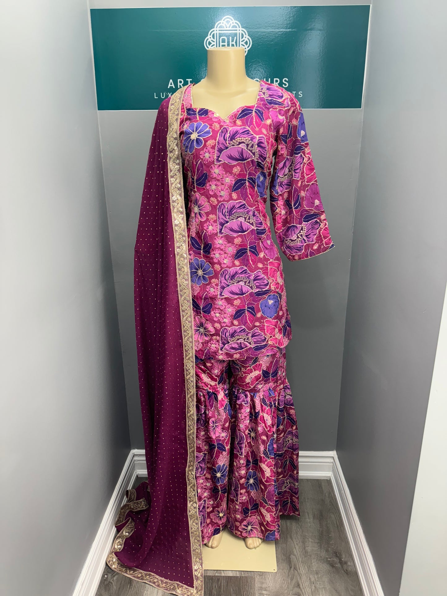 Purple Morni Phulgaz Gharara Suit