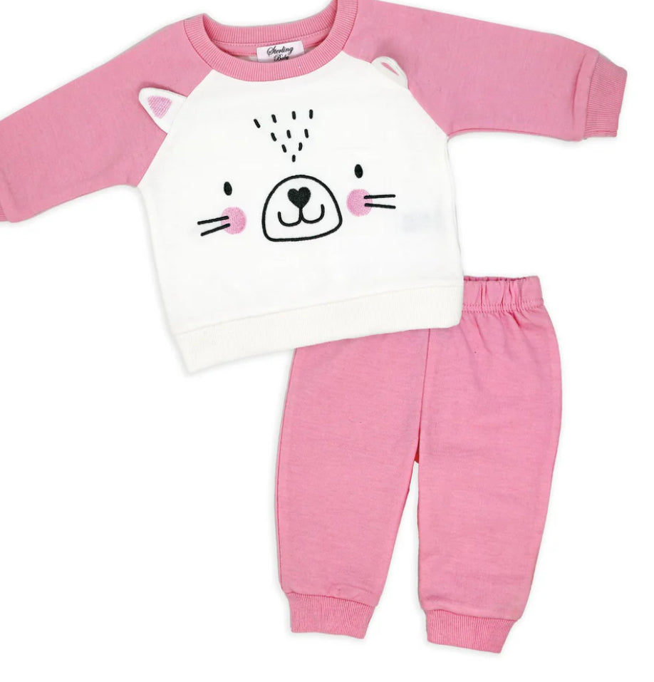 Cute Kitten Fleece Shirt & Jogger Set