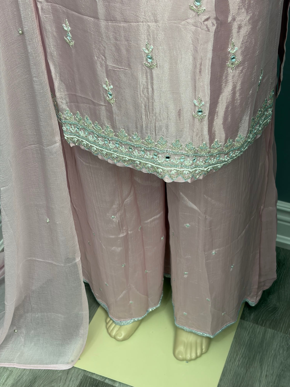 Pure Chinon Pink Handwork Plazo Suit AK3941-1626