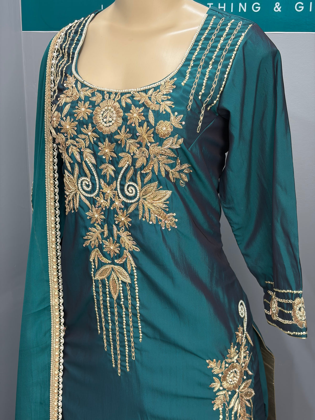 Dark Green Cross Silk Handwork Salwar Suit AK65-0326