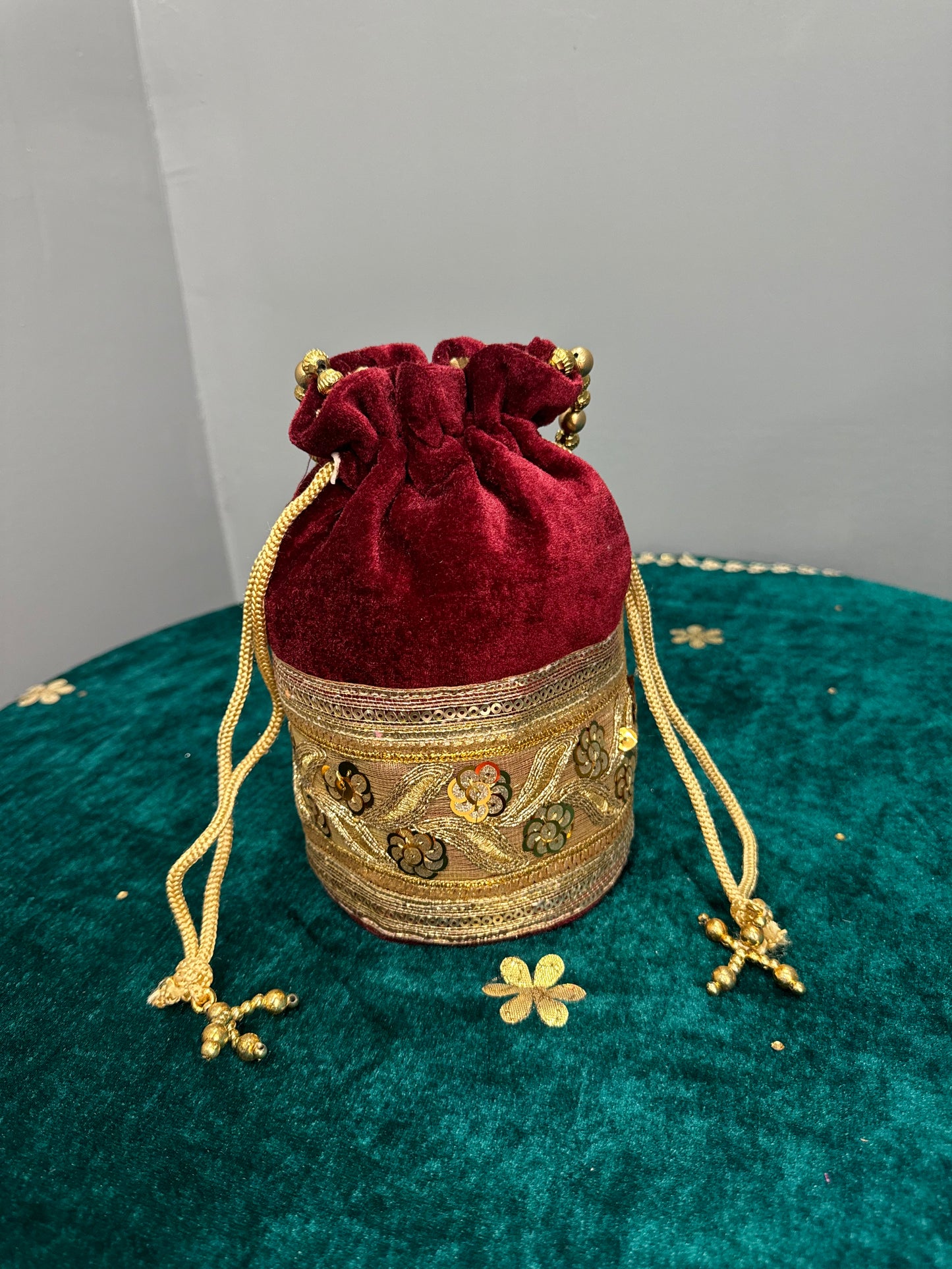 Mehroon Velvet Potli Bag