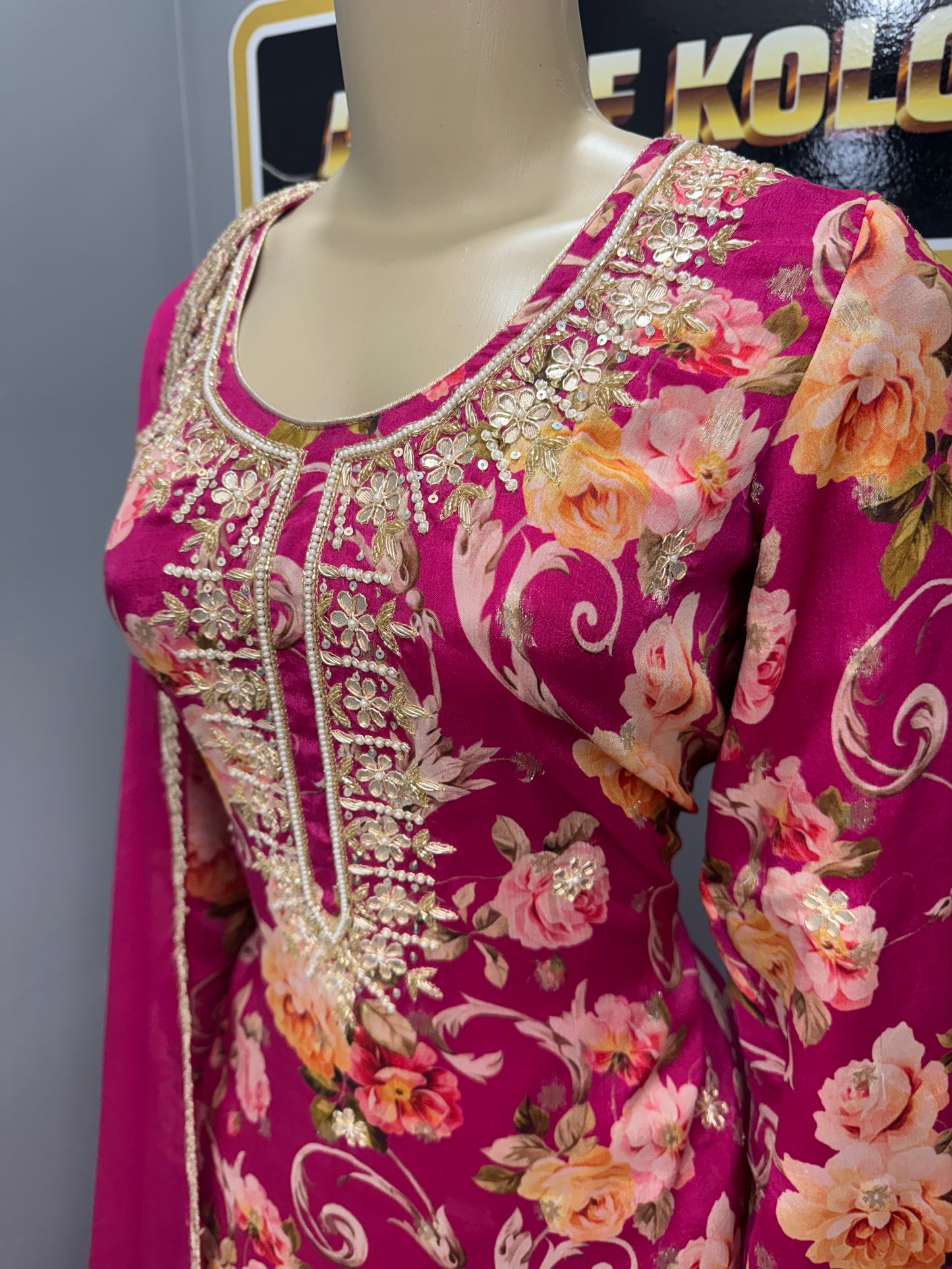 Nimrat Printed Handwork Salwar Suit Hot Pink