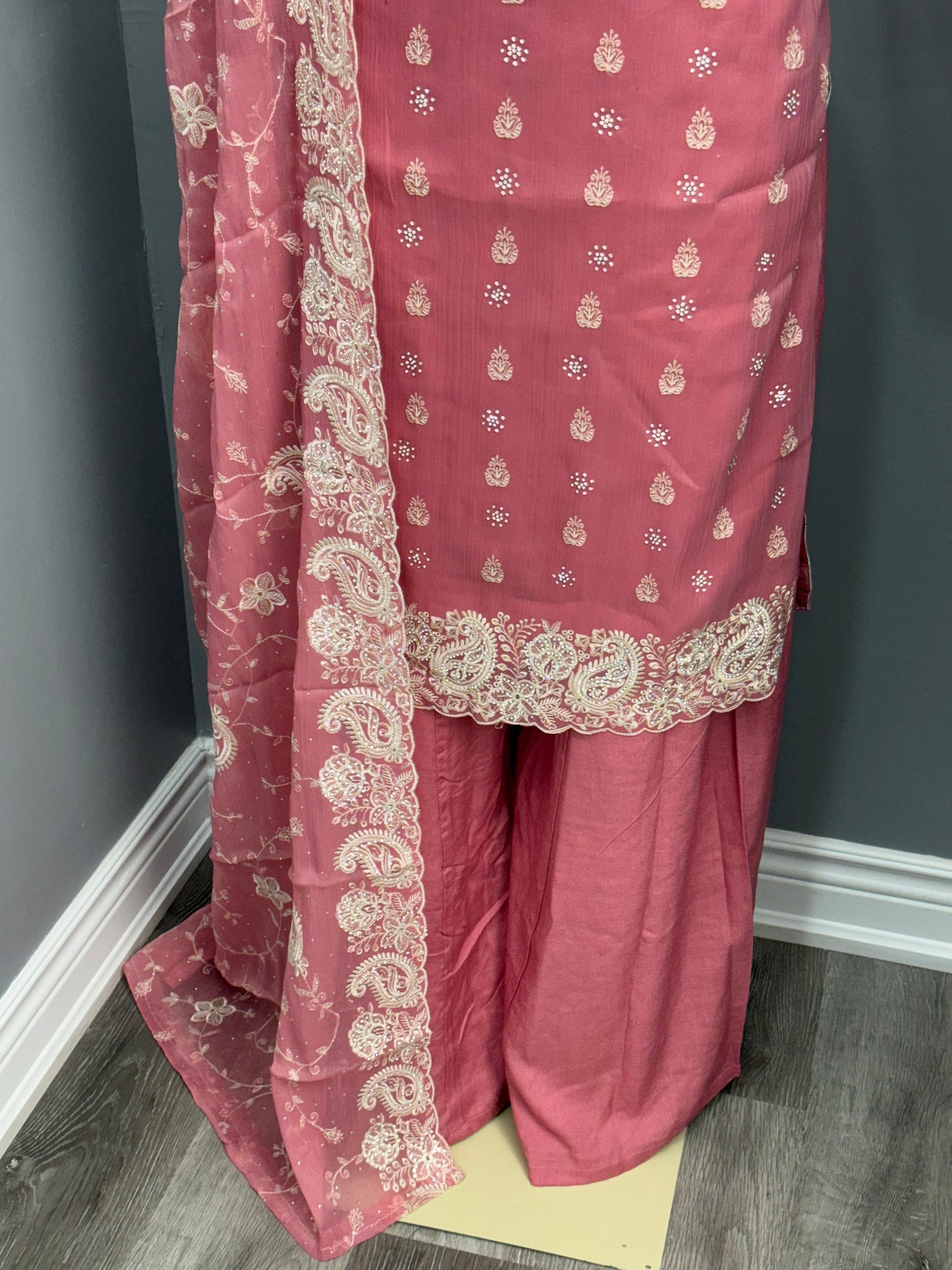 Stone Work Plazo Suit- Pink