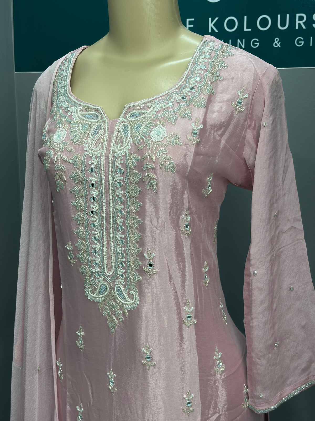 Pure Chinon Pink Handwork Plazo Suit AK3941-1626