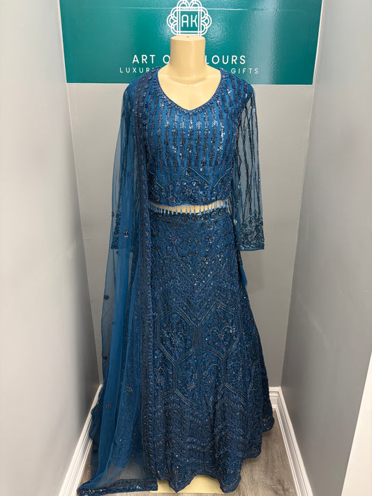 Dark Blue Beaded Lehenga- AK6768-0926