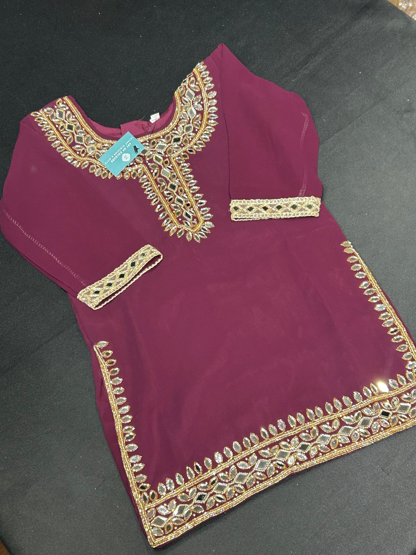 Kids Wine Mirror Work Salwar Suit (Size 20~34)