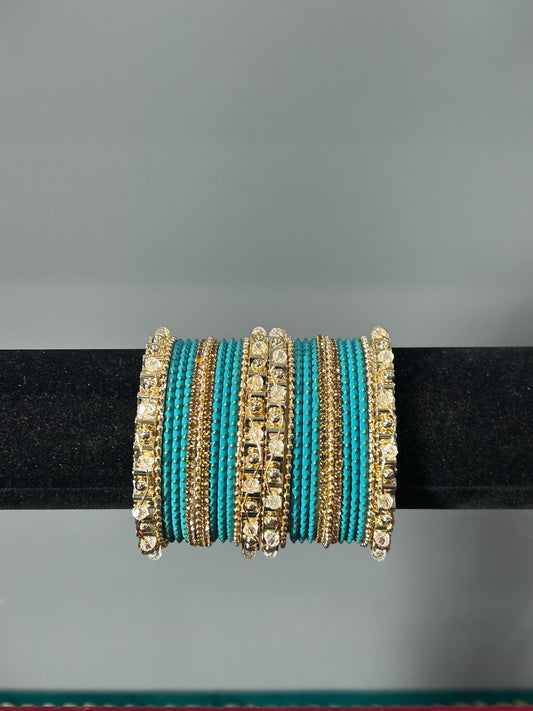 Aqua Blue Golden Grace Bangles