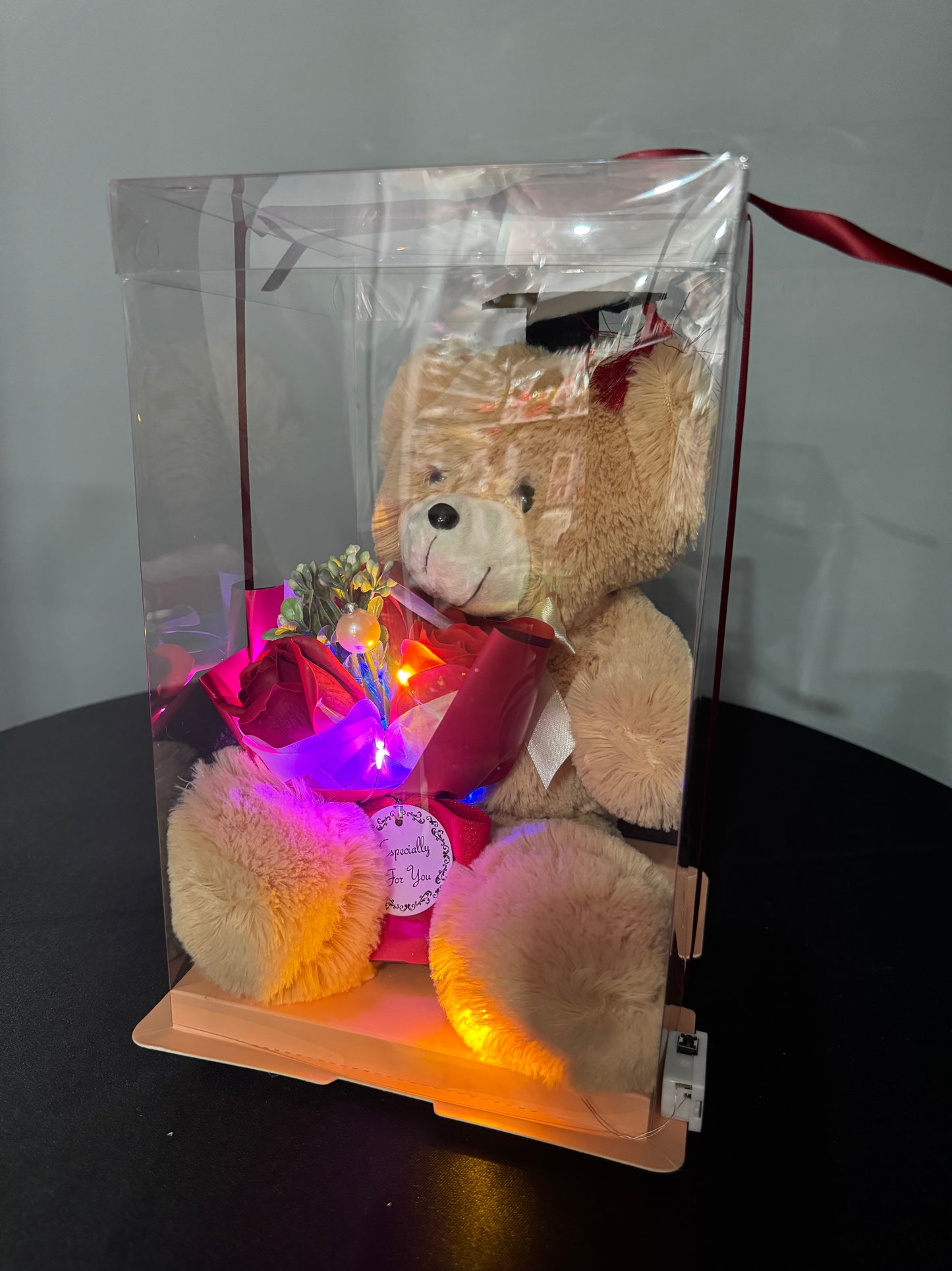 Grad Bear Holding Flower Bouquet Gift Brown