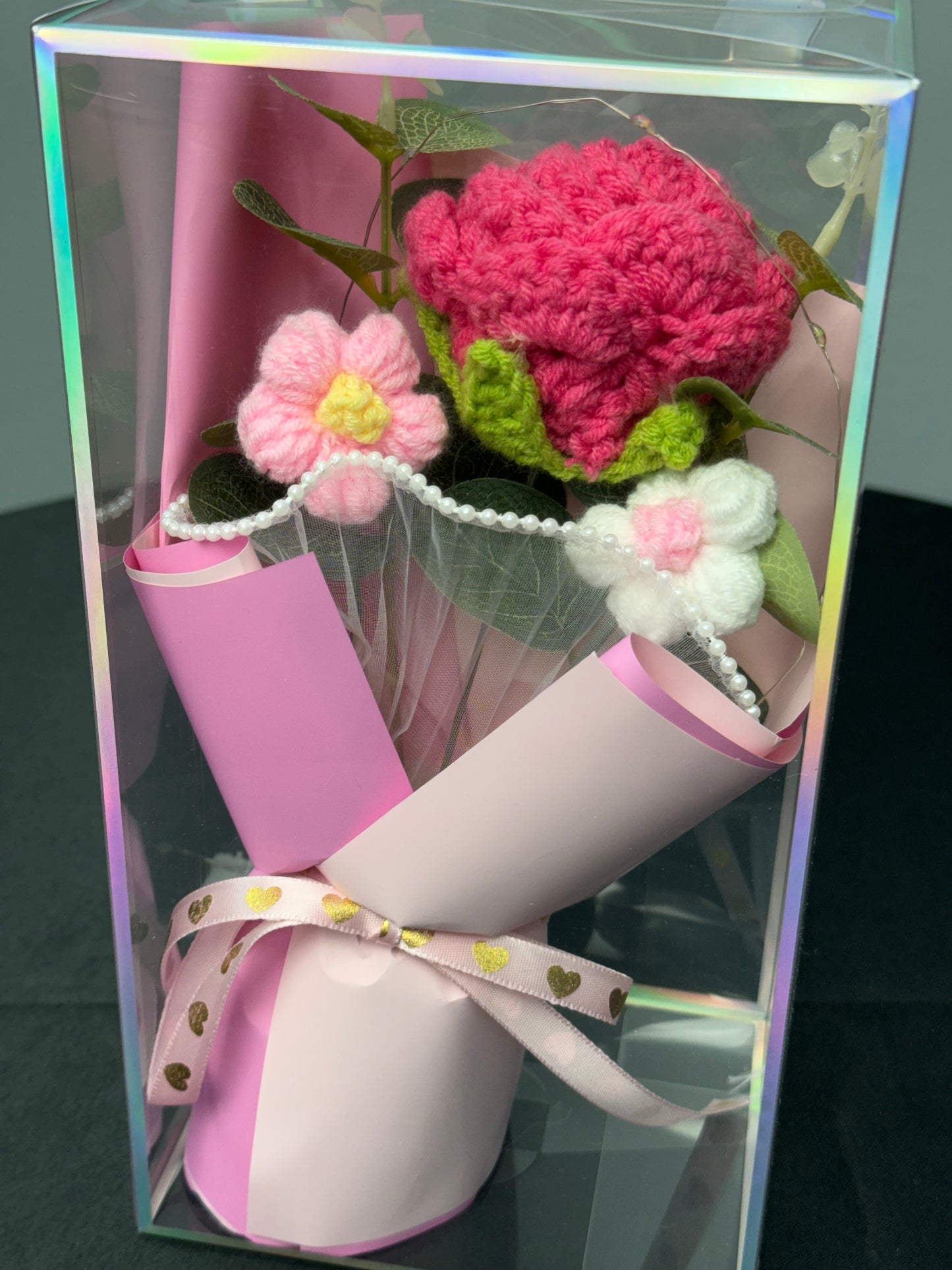 Crochet Roses Bouquets Wrapped Pink