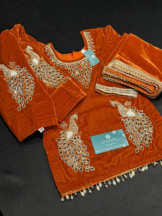 Rust Velvet Morni Salwar Suit