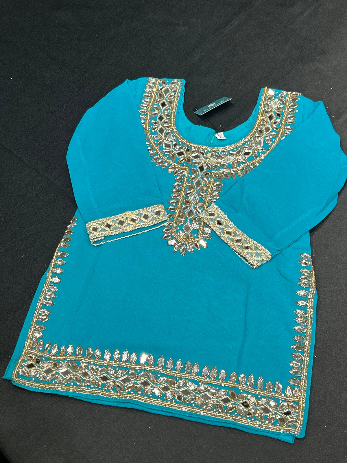 Kids Blue Mirror Work Salwar Suit (Size 20~34)