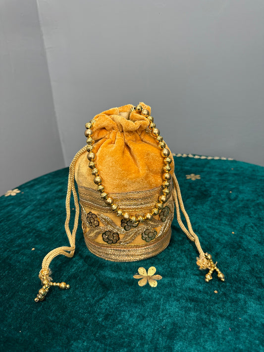 Yellow Velvet Potli Bag