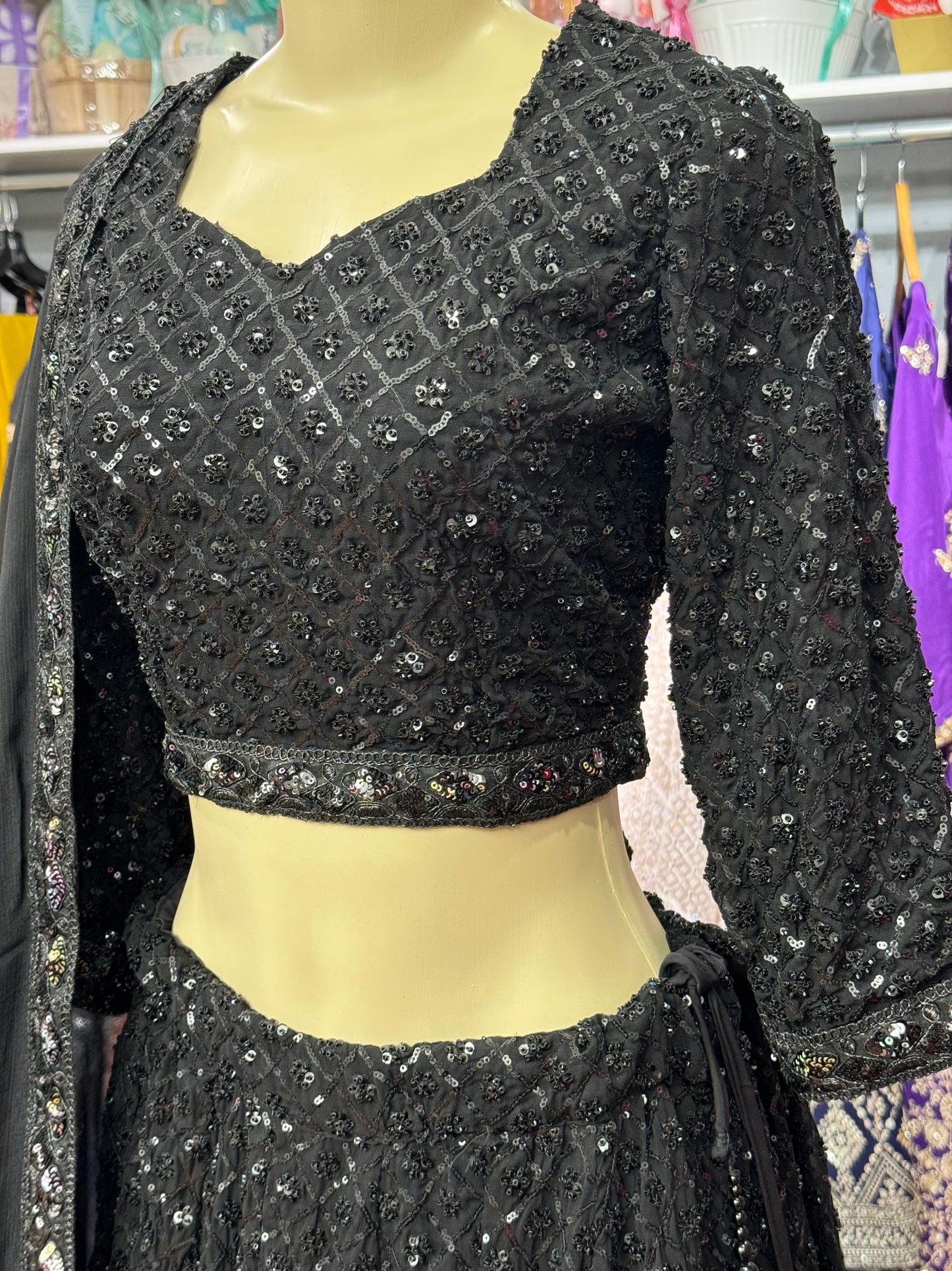 Sequence Work All Black Lehenga