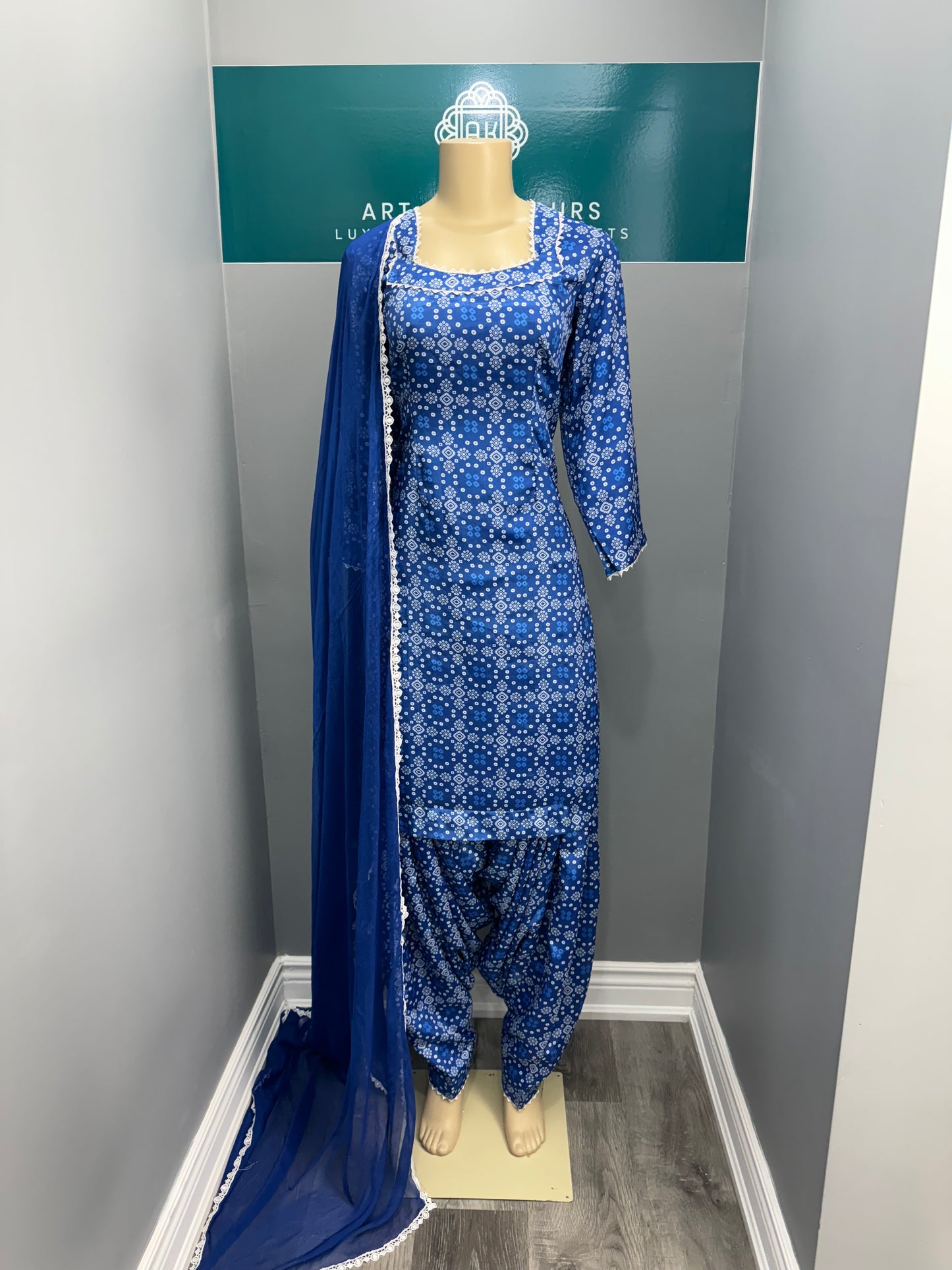 Printed Chinon Salwar Suit- Royal Blue