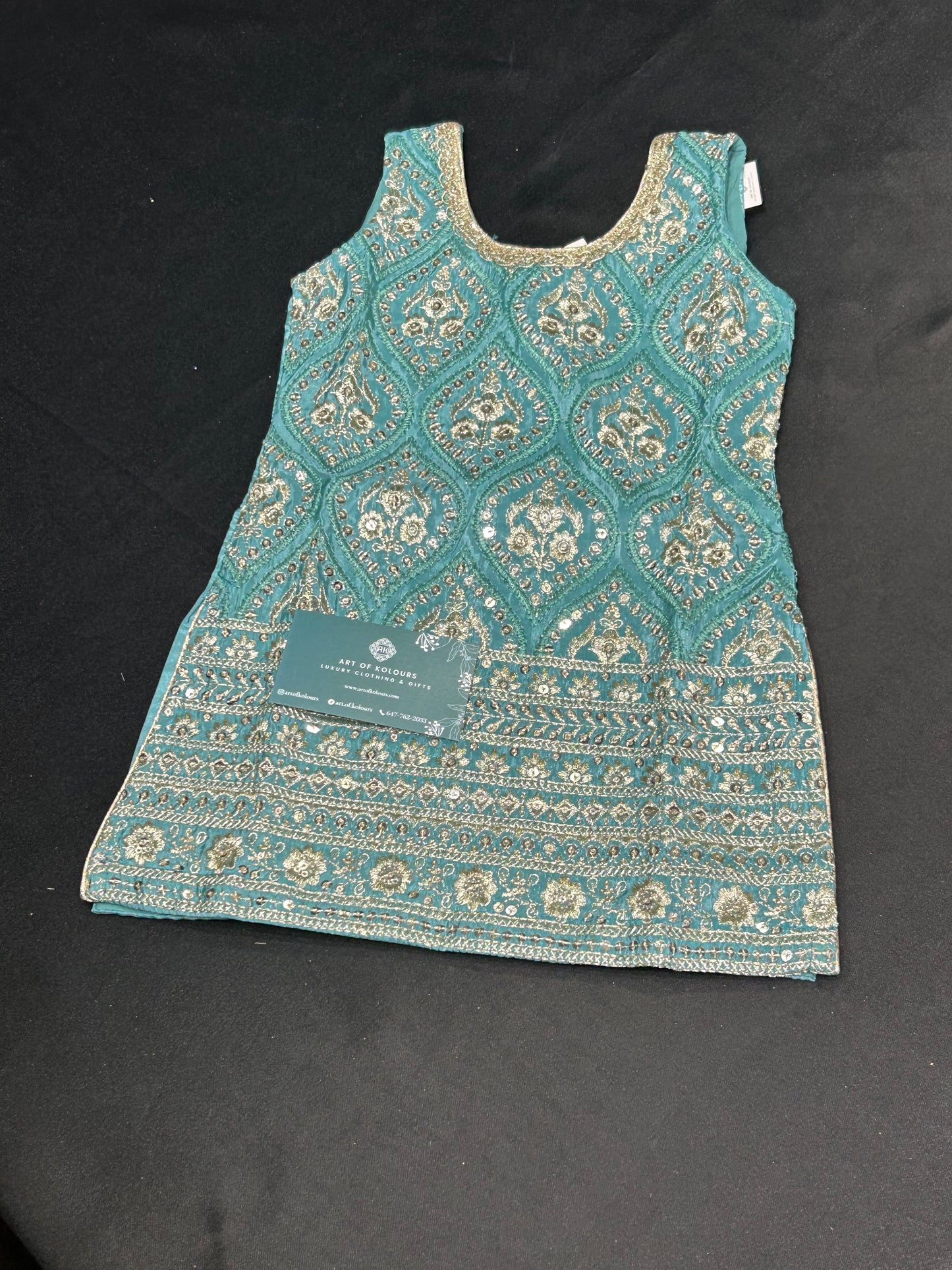 Teal Embroidery Kids Gharara Suit