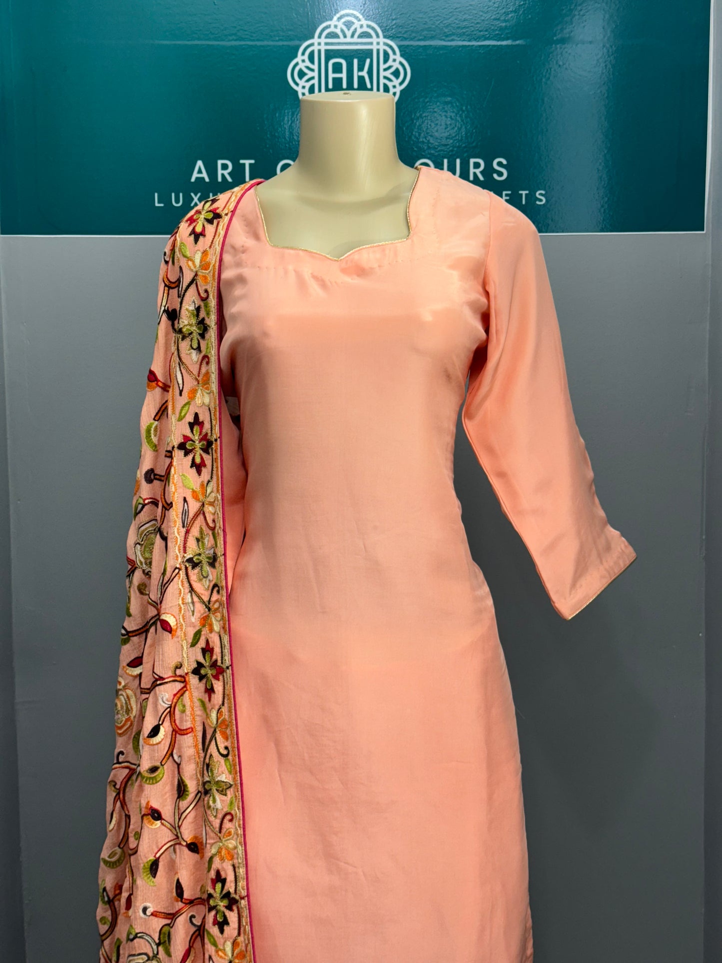 Plain Peach Salwar Suit with Heavy Dupatta