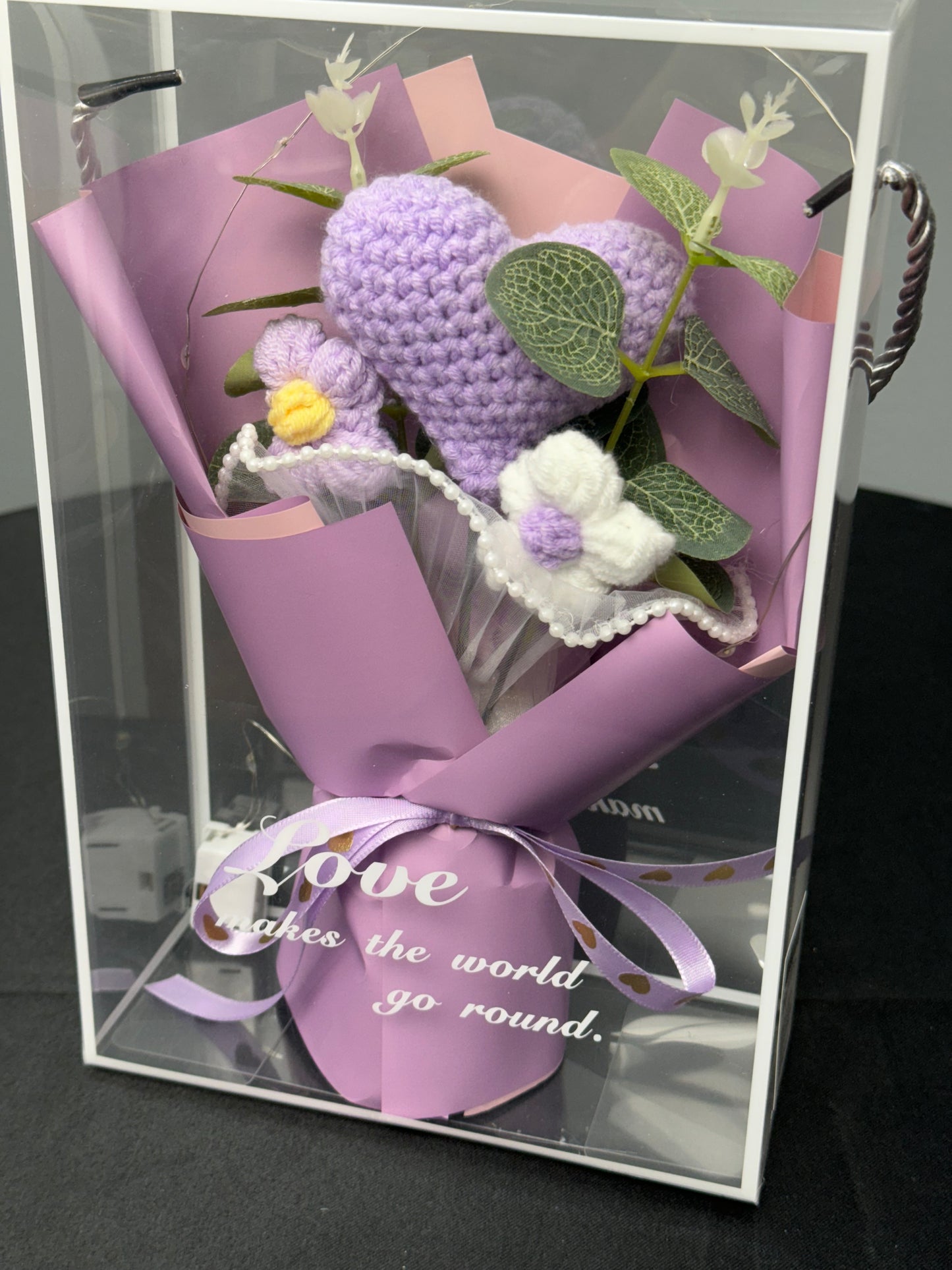 Heart Shaped Crochet Flower Bouquets Purple