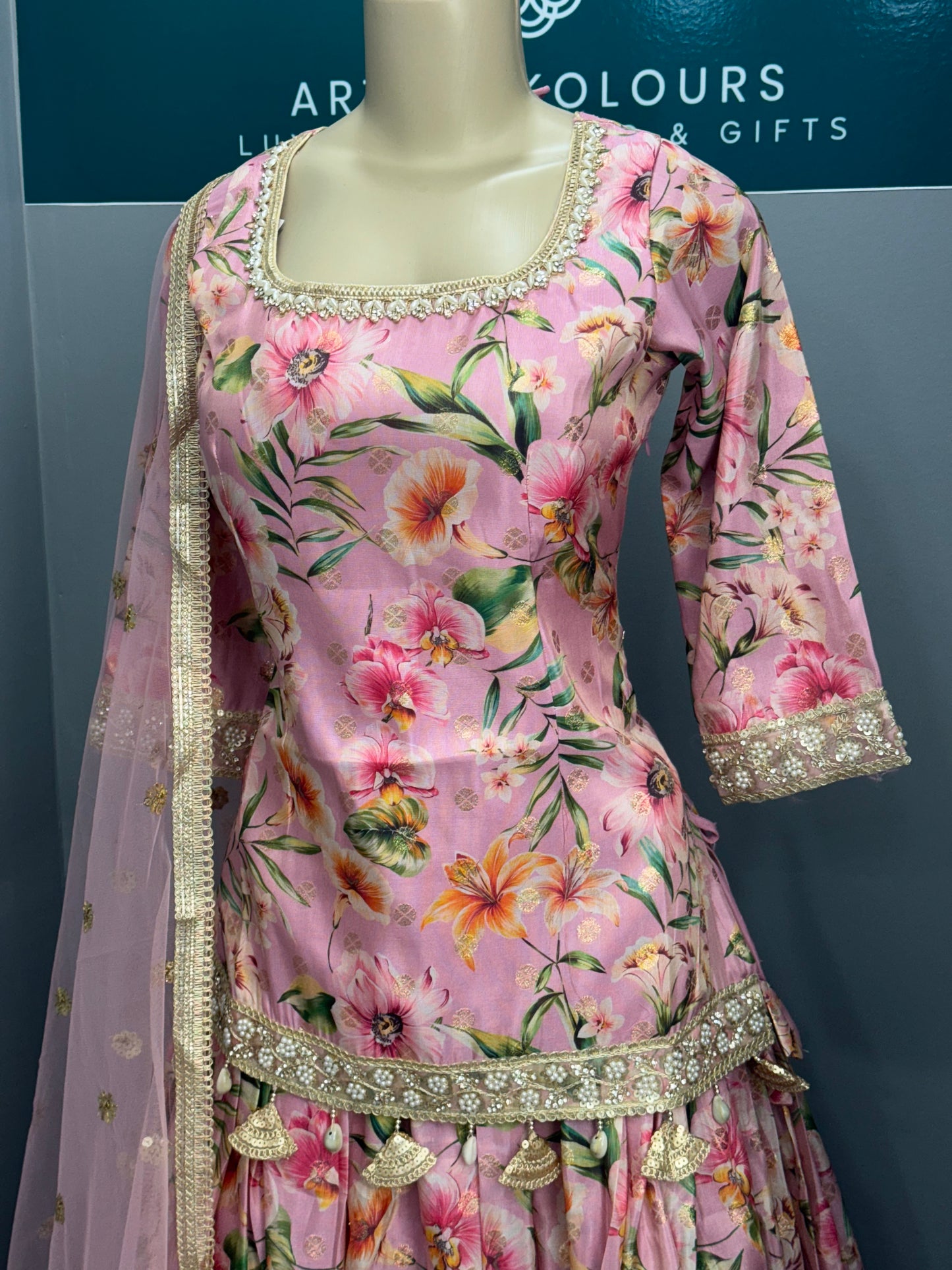 Floral Short Kurti Lehenga- Pink