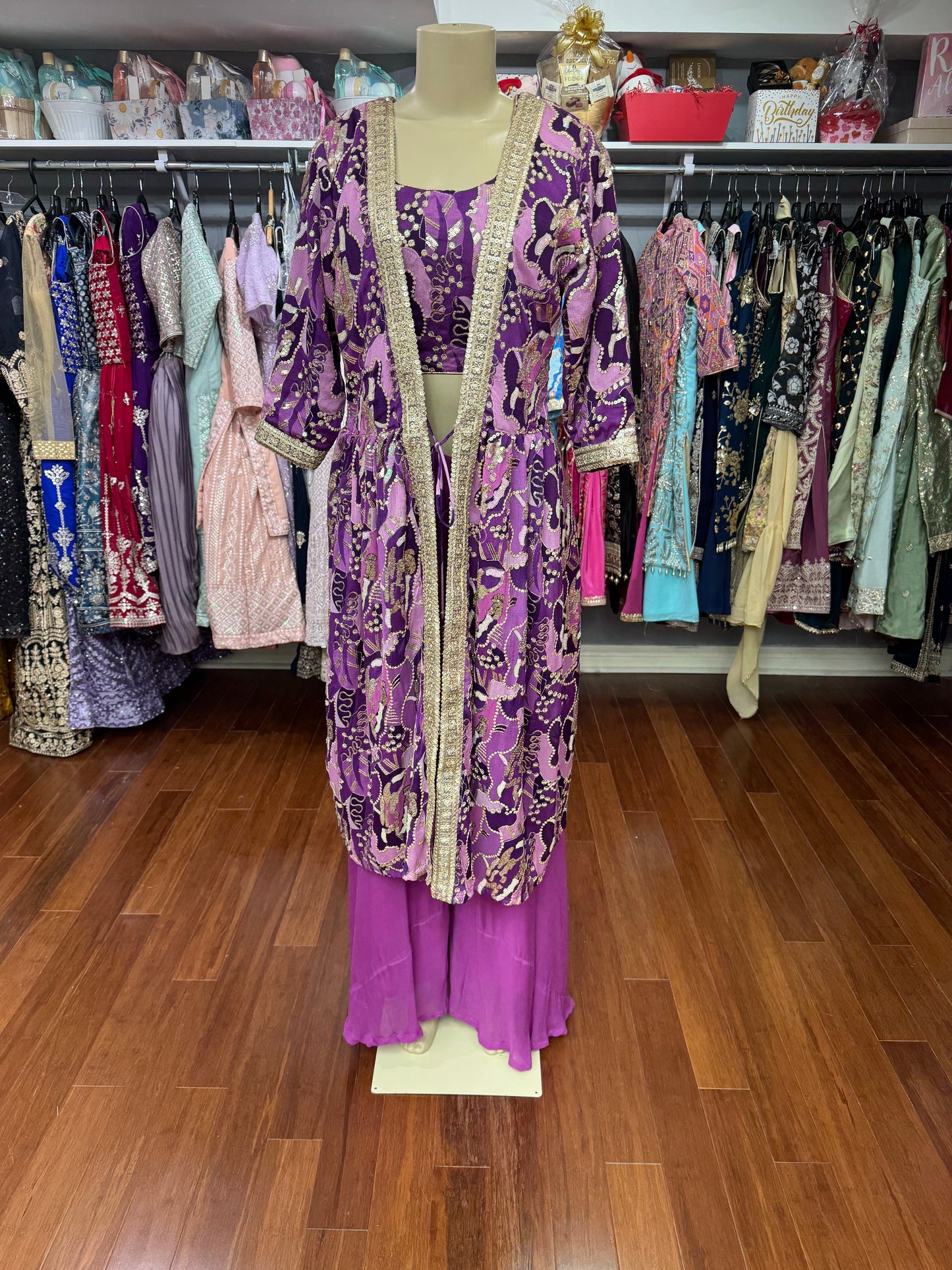 Sequence Work Cape Style Purple Sharara Suit