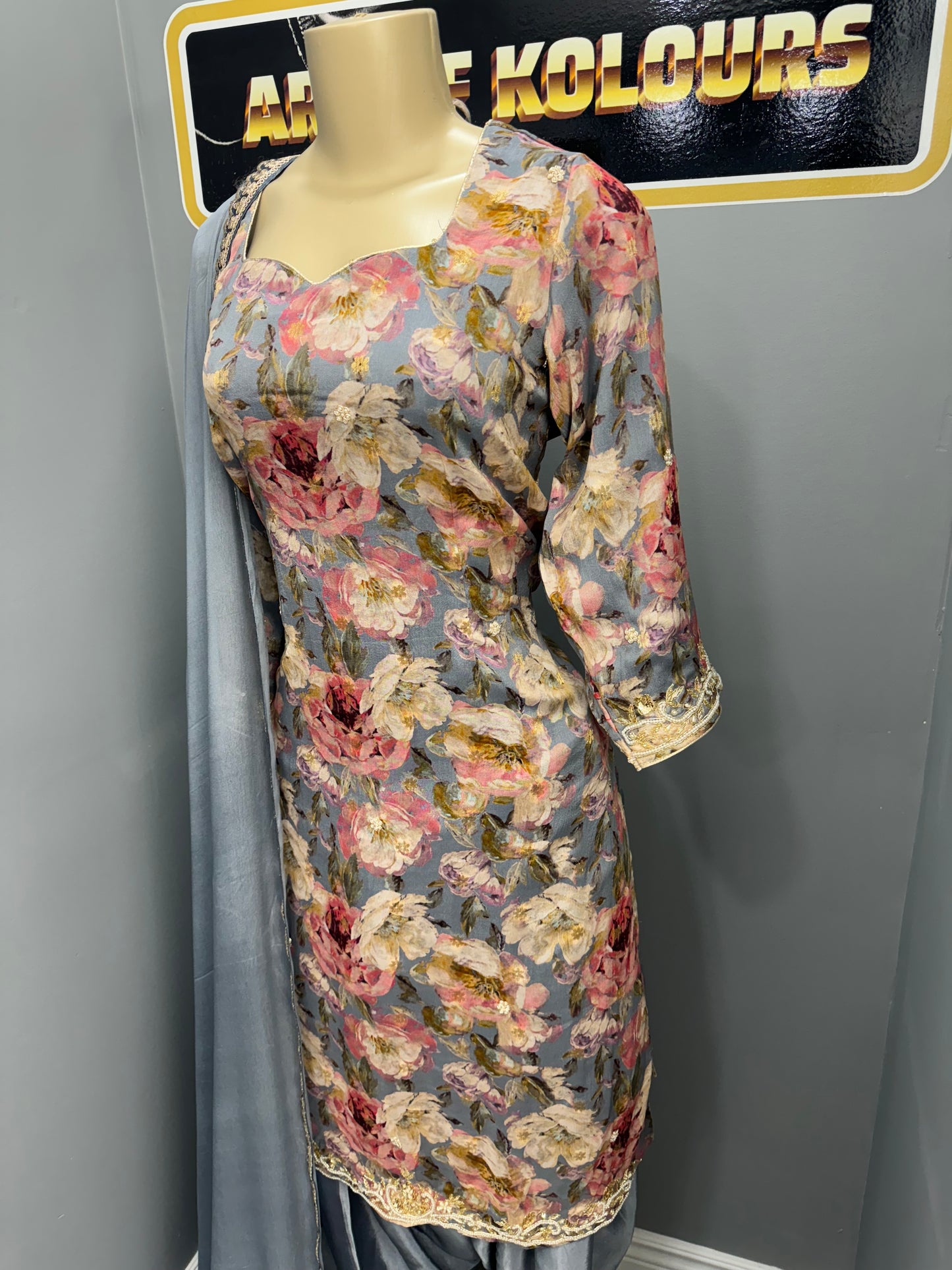 Sonam Printed Handwork Salwar Suit Grey