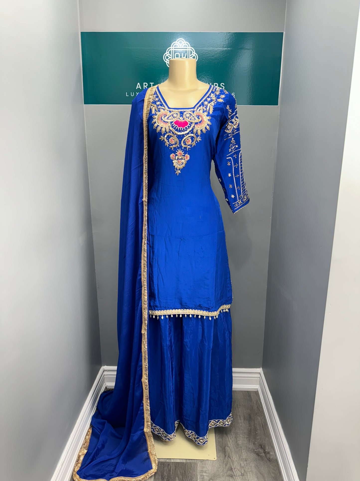 Handwork Royal Blue Sharara Suit