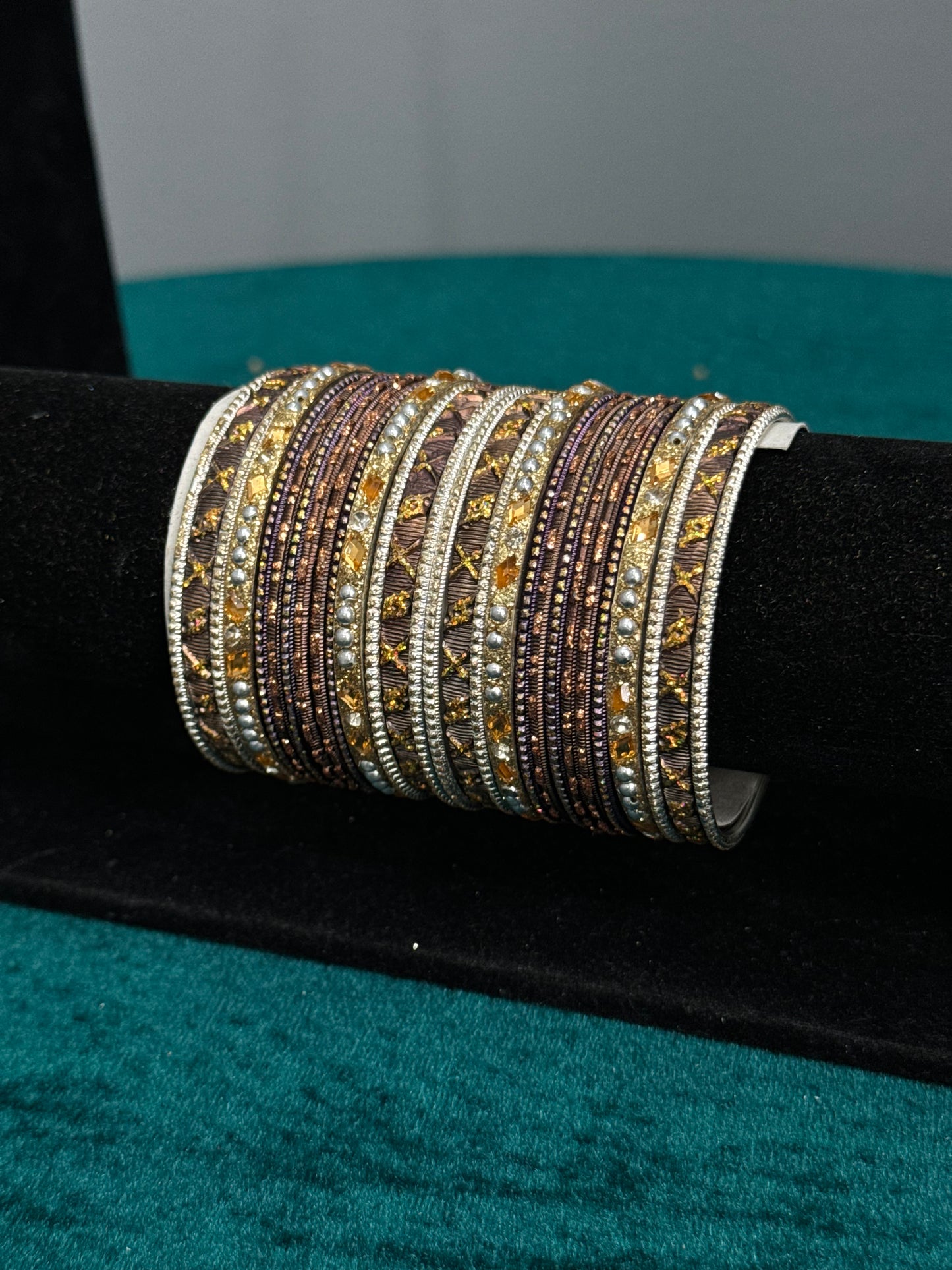 Dark Purple and Gold Silver Bangle Set