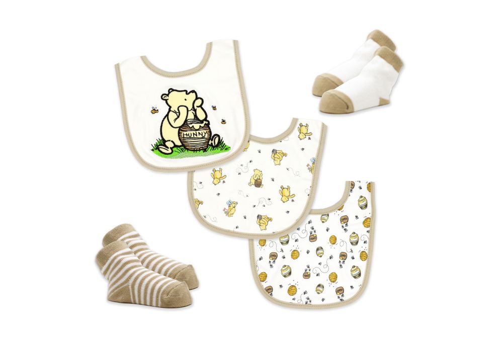 5pc Bib + Sock Organic Pooh and Friend Set