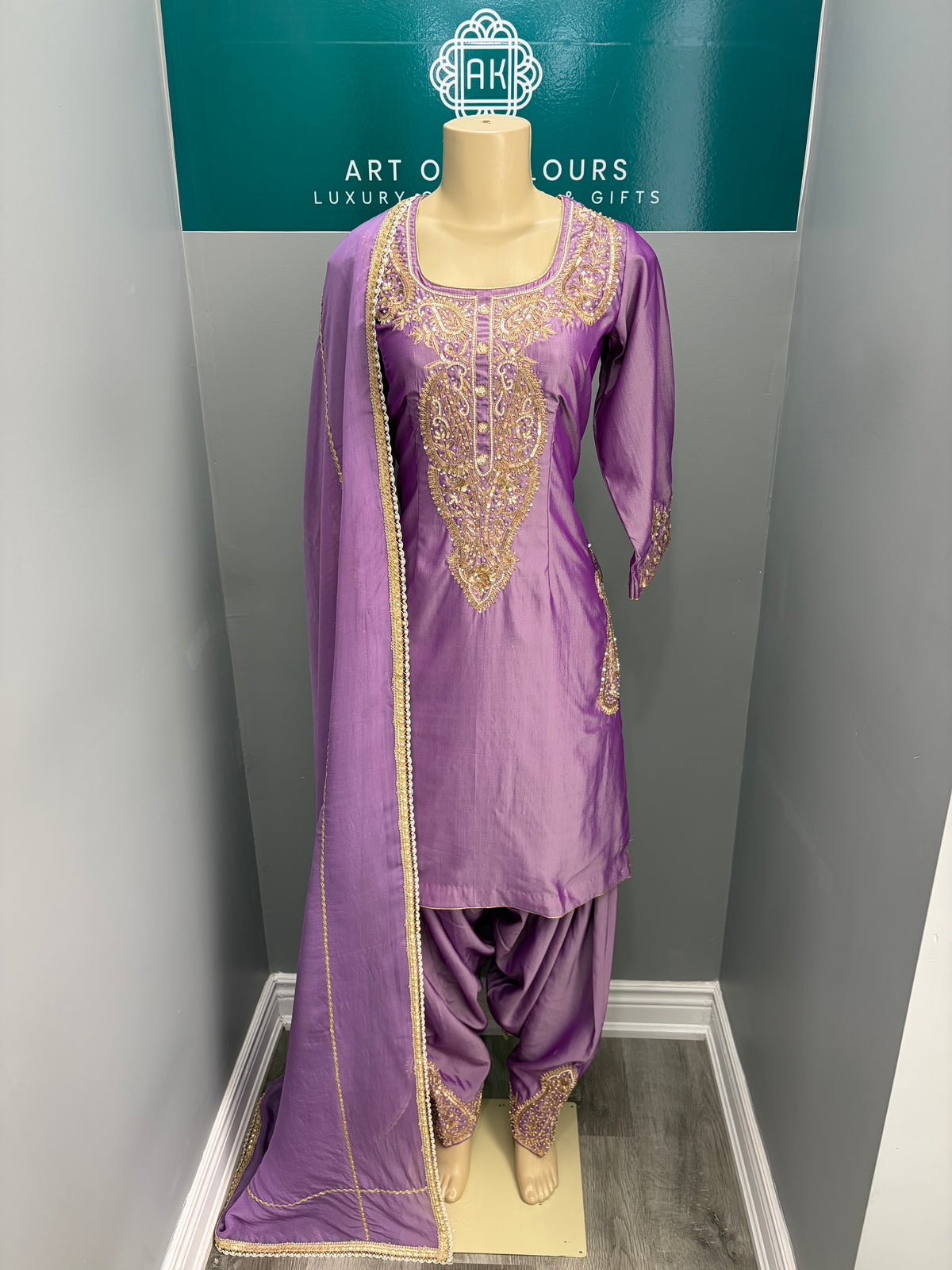 Lavender Cross Silk Handwork Salwar Suit AK65-0326