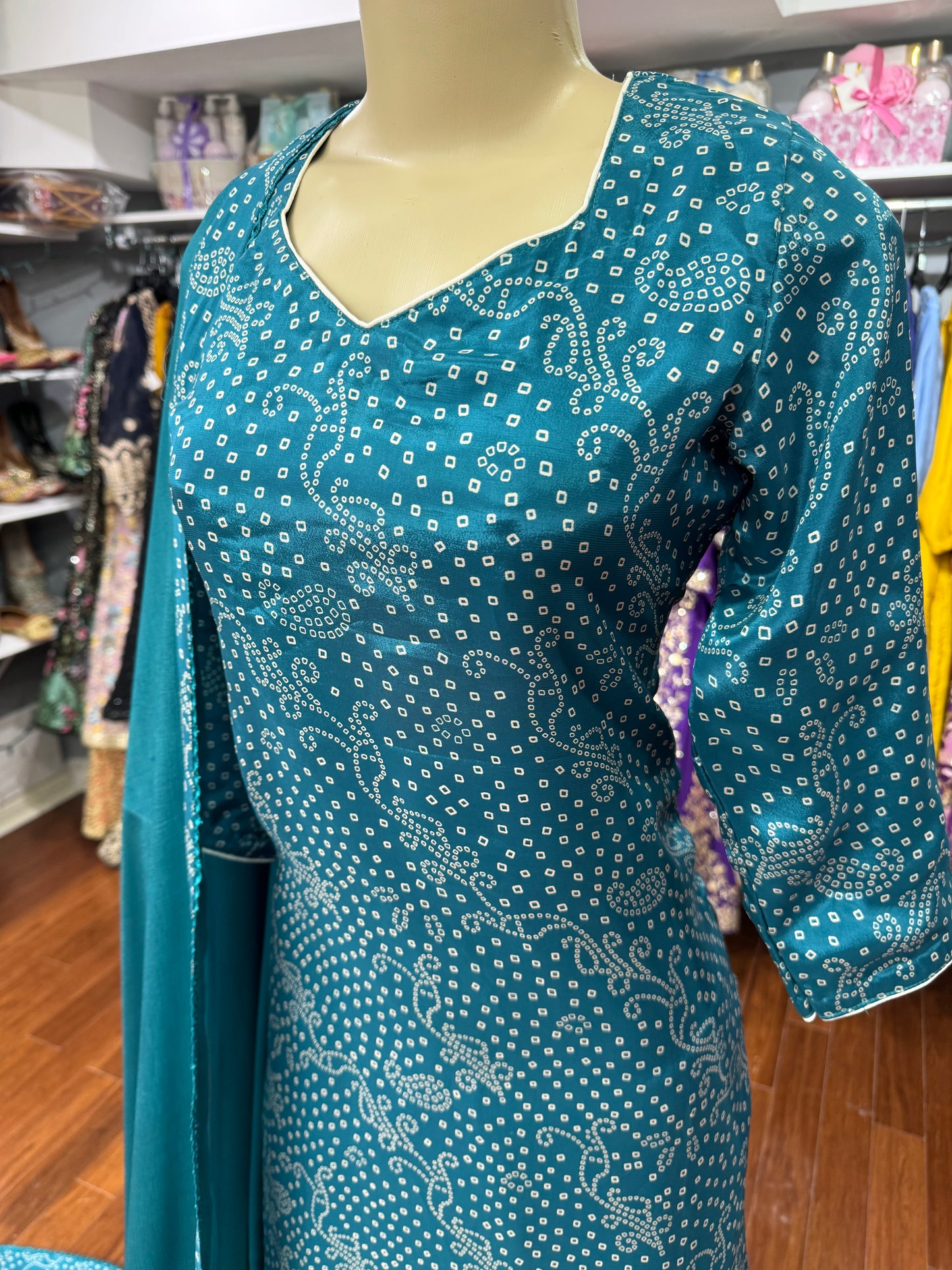 Bandhani Print Salwar Suit Teal