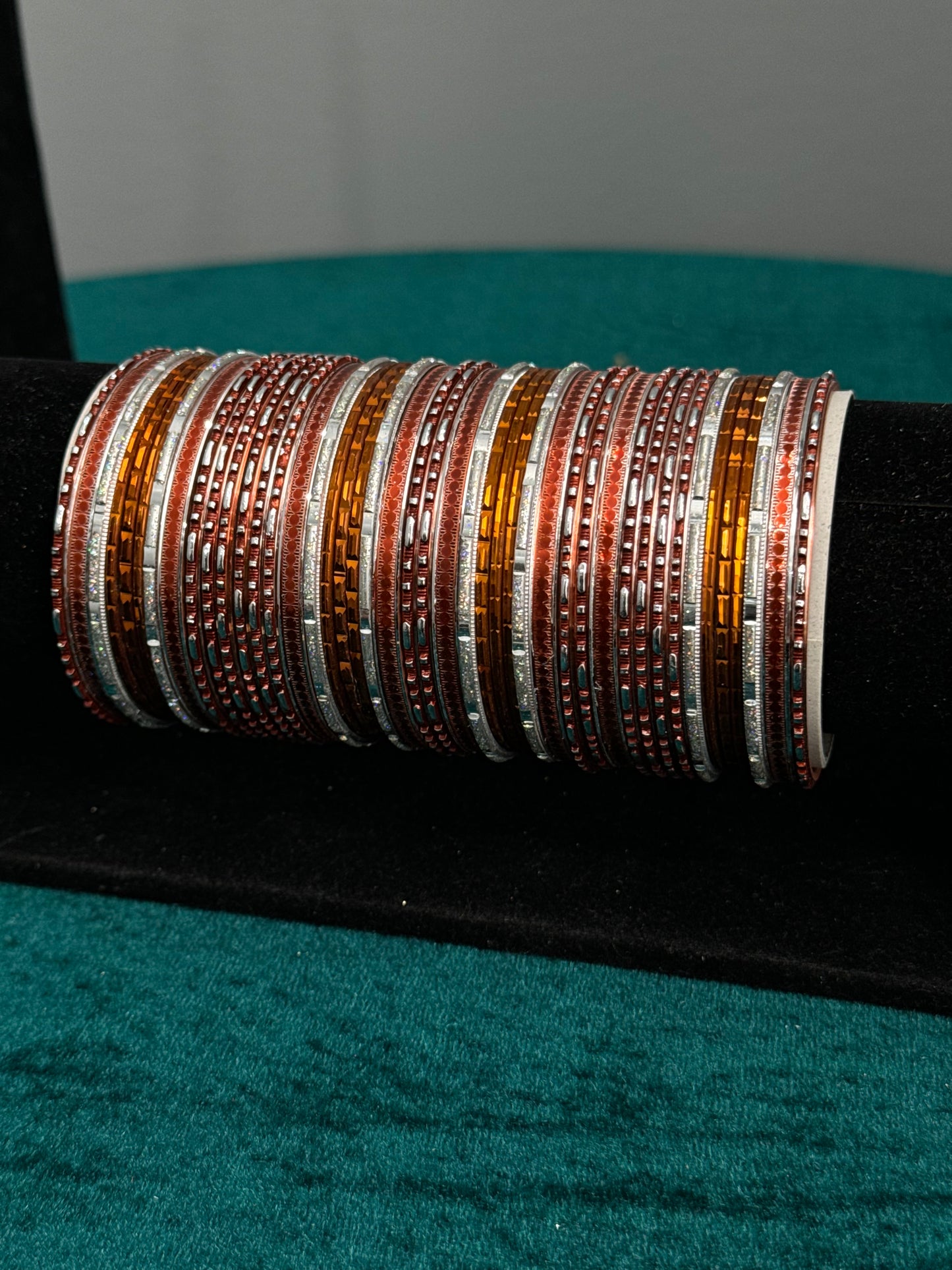 Rusty Dark Orange and Silver Bangle Set