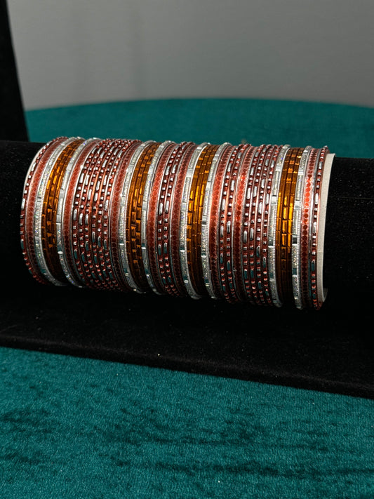Rusty Dark Orange and Silver Bangle Set