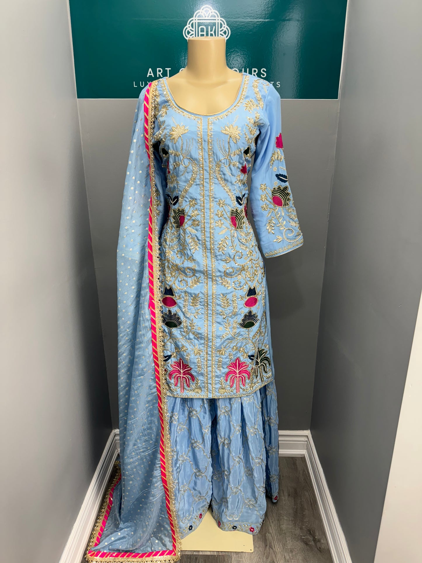 Embroidered Sharara Suit- AK3435-8926