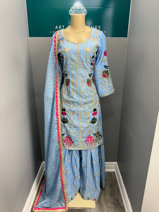 Embroidered Sharara Suit- AK3435-8926
