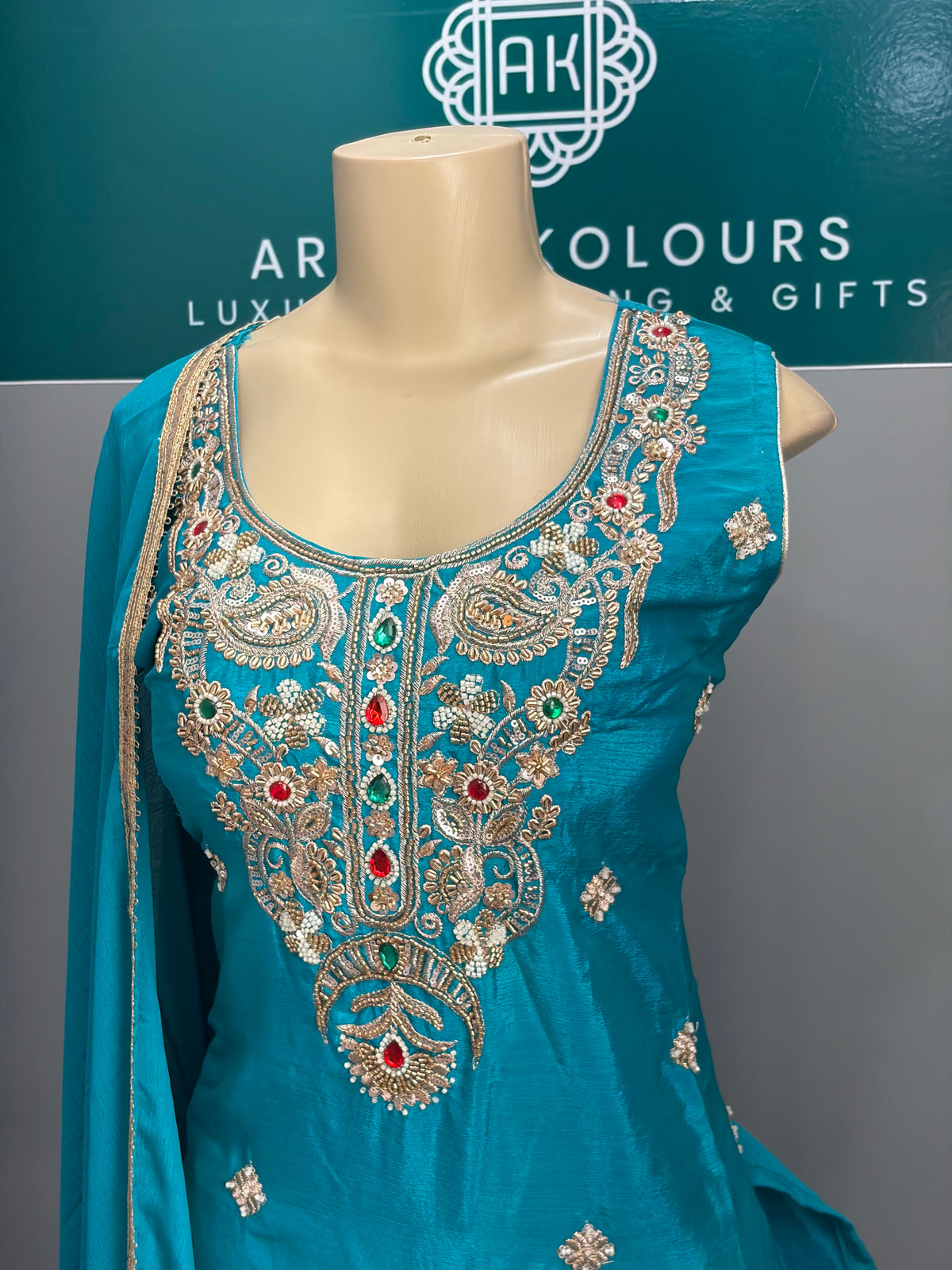 Turquoise Jewel Handwork Salwar Suit AK6974-2526