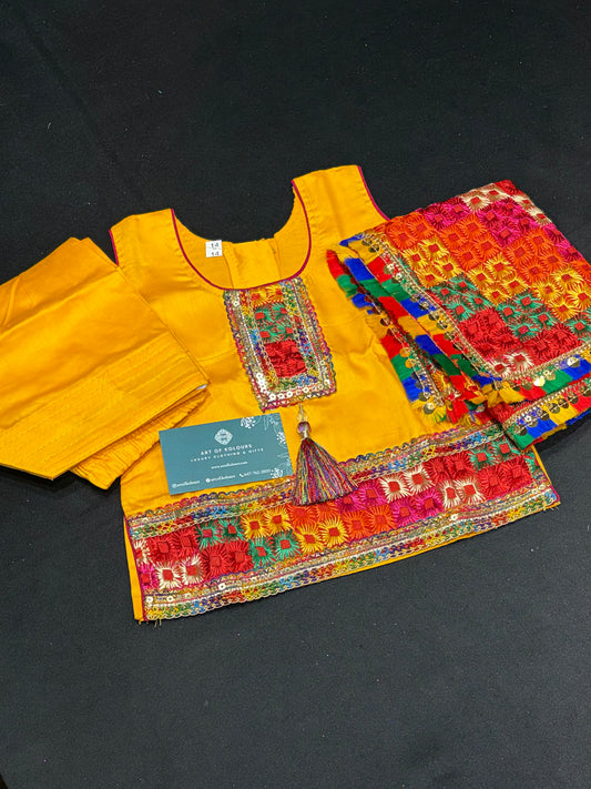 Baby Yellow Phulkari Salwar Suit