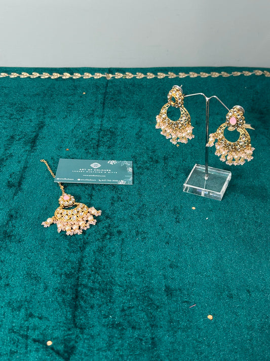 Baby Pink Roop Earrings Tikka Set