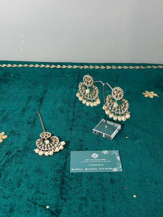 White Roop Earrings Tikka Set