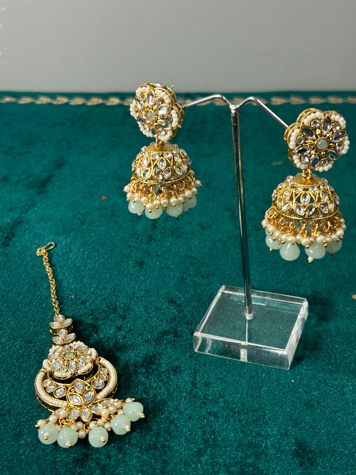 Mint Chamk Earrings Tikka Set