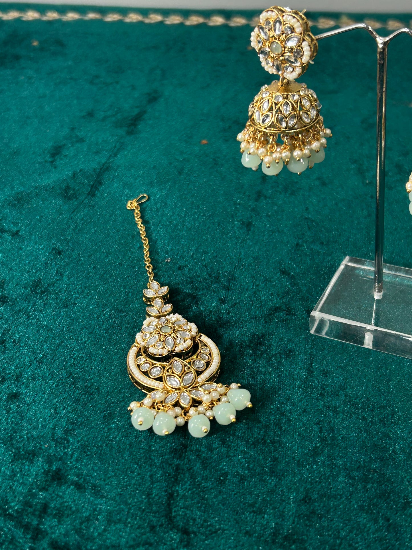 Mint Chamk Earrings Tikka Set