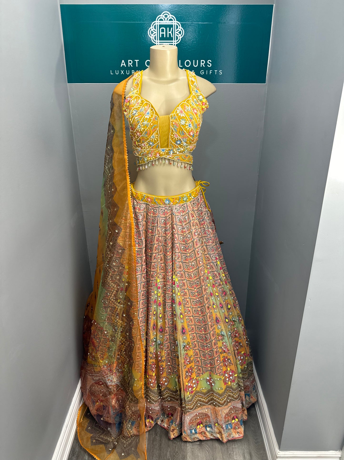 Yellow Bead and Sequence Work Lehenga