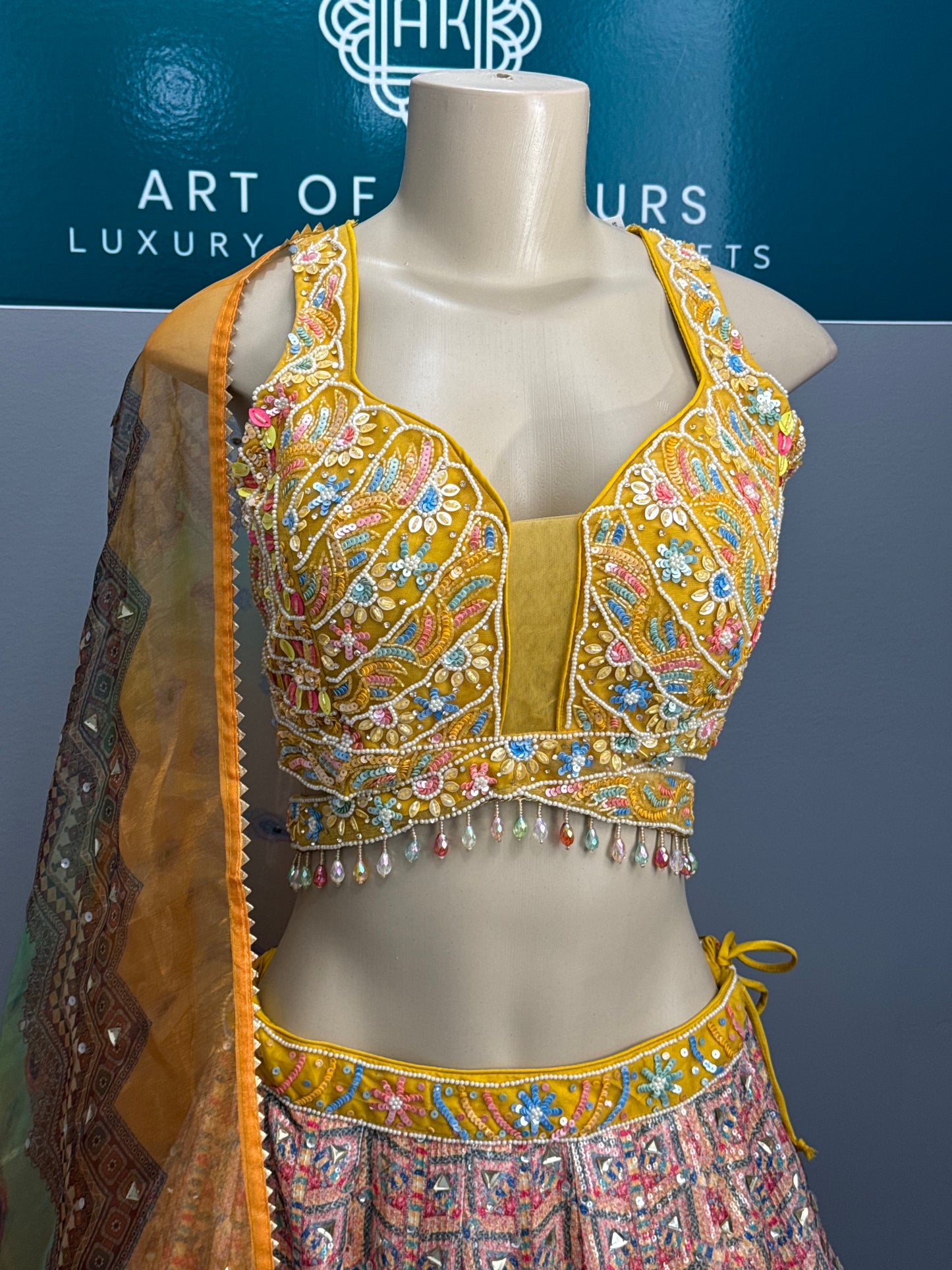 Yellow Bead and Sequence Work Lehenga