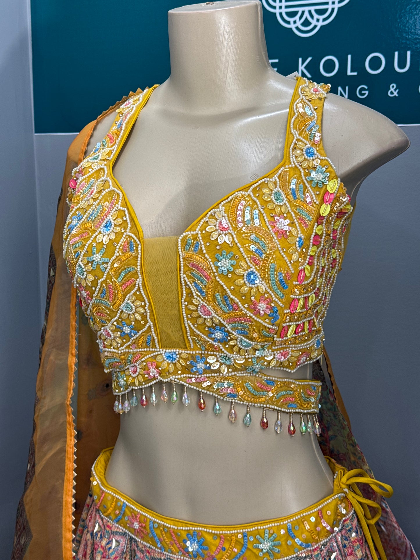 Yellow Bead and Sequence Work Lehenga